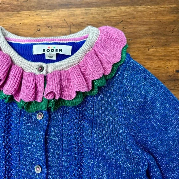 Mini Boden Frill Sparkle Cardigan, Navy Multi Sparkle Size 8-9 NWOT - Picture 2 of 7
